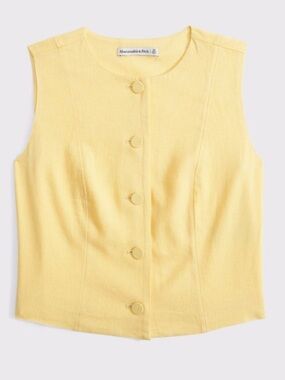 Abercrombie cropped linen blend button through yellow vest